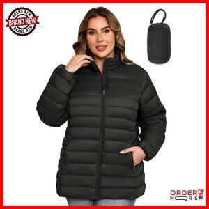 Plus Size Puffer Jacket Packable Lightweight Winter Coat Stand Collar